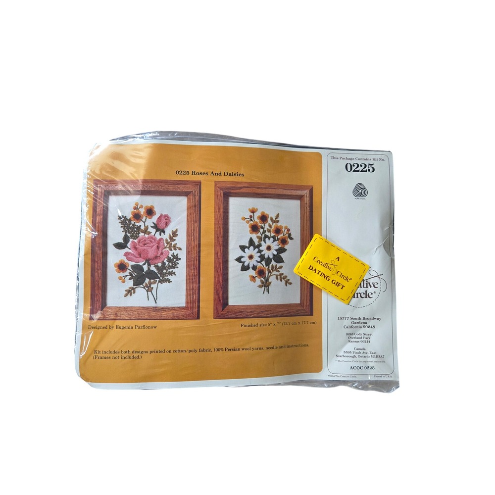 Vintage 1984 Crewel Embroidery Kit Roses Daisies Persian Wool Sealed Kit 0225